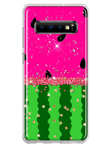 Samsung Galaxy S10 Plus Summer Watermelon Sugar Vacation Tropical Fruit Pink Green Hybrid Protective Phone Case Cover