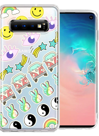 Samsung Galaxy S10 Plus 70's Yin Yang Hippie Happy Peace Stars Design Double Layer Phone Case Cover