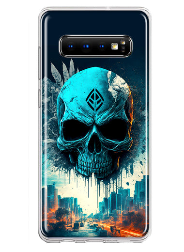 Samsung Galaxy S10 Plus Blue Apocalypse Cyberpunk Skull Feather Double Layer Phone Case Cover