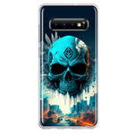 Samsung Galaxy S10 Plus Blue Apocalypse Cyberpunk Skull Feather Double Layer Phone Case Cover