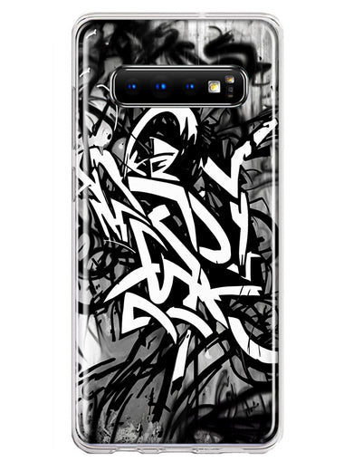 Samsung Galaxy S10 Black White Urban Graffiti Hybrid Protective Phone Case Cover