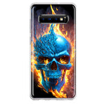 Samsung Galaxy S10 Plus Blue Flaming Skull Burning Fire Double Layer Phone Case Cover