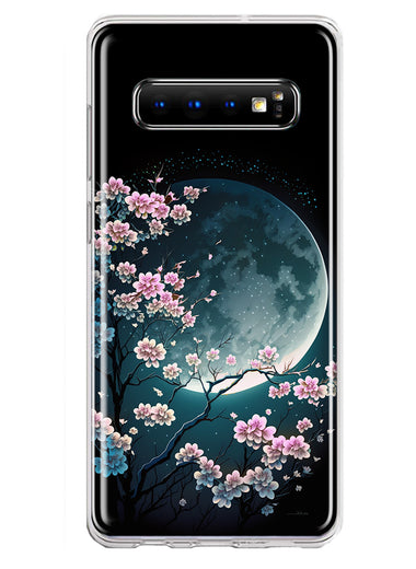 Samsung Galaxy S10 Plus Kawaii Manga Pink Cherry Blossom Full Moon Hybrid Protective Phone Case Cover
