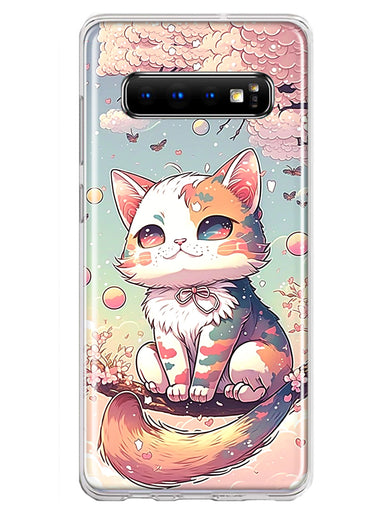 Samsung Galaxy S10 Plus Kawaii Manga Pink Cherry Blossom Cute Cat Hybrid Protective Phone Case Cover