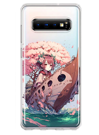 Samsung Galaxy S10 Kawaii Manga Pink Cherry Blossom Japanese Girl Boat Hybrid Protective Phone Case Cover