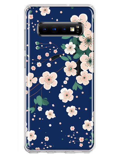 Samsung Galaxy S10 Kawaii Japanese Pink Cherry Blossom Navy Blue Hybrid Protective Phone Case Cover