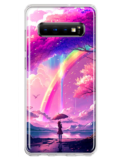 Samsung Galaxy S10 Kawaii Manga Pink Cherry Blossom Japanese Rainbow Girl Hybrid Protective Phone Case Cover