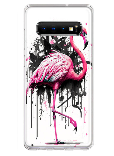 Samsung Galaxy S10 Pink Flamingo Painting Graffiti Hybrid Protective Phone Case Cover