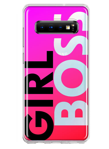 Samsung Galaxy S10 Pink Clear Funny Text Quote Girl Boss Hybrid Protective Phone Case Cover