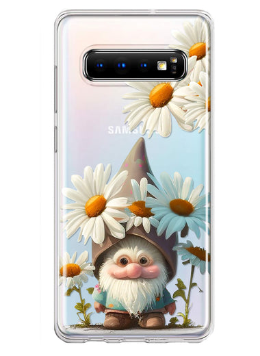 Samsung Galaxy S10 Cute Gnome White Daisy Flowers Floral Hybrid Protective Phone Case Cover