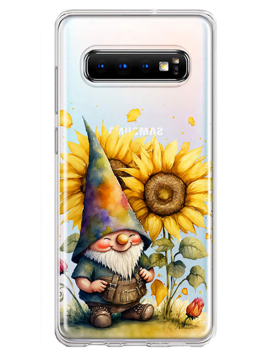 Samsung Galaxy S10 Cute Gnome Sunflowers Clear Hybrid Protective Phone Case Cover