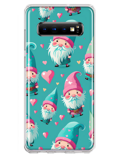 Samsung Galaxy S10 Turquoise Pink Hearts Gnomes Hybrid Protective Phone Case Cover