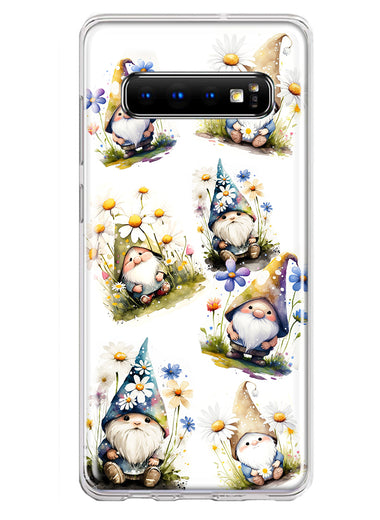 Samsung Galaxy S10 Cute White Blue Daisies Gnomes Hybrid Protective Phone Case Cover