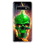 Samsung Galaxy S10 Plus Green Flaming Skull Burning Fire Double Layer Phone Case Cover