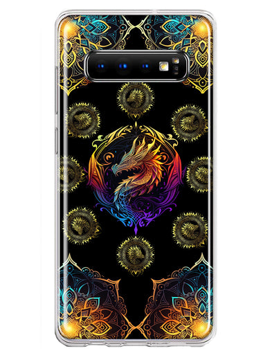 Samsung Galaxy S10 Mandala Geometry Abstract Dragon Pattern Hybrid Protective Phone Case Cover
