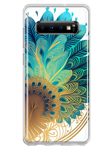 Samsung Galaxy S10 Mandala Geometry Abstract Peacock Feather Pattern Hybrid Protective Phone Case Cover