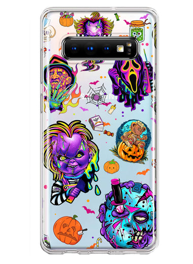 Samsung Galaxy S10 Cute Halloween Spooky Horror Scary Neon Characters Hybrid Protective Phone Case Cover