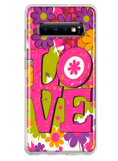 Samsung Galaxy S10 Pink Daisy Love Graffiti Painting Art Hybrid Protective Phone Case Cover