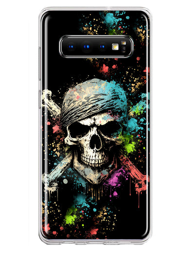 Samsung Galaxy S10 Plus Fantasy Paint Splash Pirate Skull Hybrid Protective Phone Case Cover