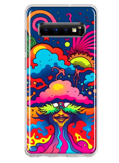 Samsung Galaxy S10 Neon Rainbow Psychedelic Trippy Hippie Bomb Star Dream Hybrid Protective Phone Case Cover