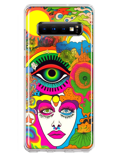 Samsung Galaxy S10 Neon Rainbow Psychedelic Trippy Hippie DaydreamHybrid Protective Phone Case Cover