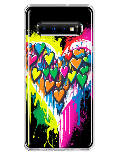 Samsung Galaxy S10 Colorful Rainbow Hearts Love Graffiti Painting Hybrid Protective Phone Case Cover