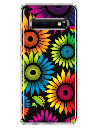 Samsung Galaxy S10 Plus Neon Rainbow Glow Sunflowers Colorful Floral Pink Purple Double Layer Phone Case Cover