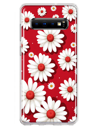 Samsung Galaxy S10 Plus Cute White Red Daisies Polkadots Double Layer Phone Case Cover