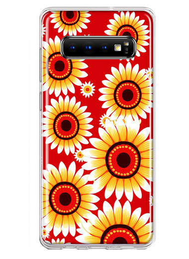 Samsung Galaxy S10 Plus Yellow Sunflowers Polkadot on Red Double Layer Phone Case Cover