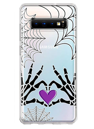 Samsung Galaxy S10 Halloween Skeleton Heart Hands Spooky Spider Web Hybrid Protective Phone Case Cover
