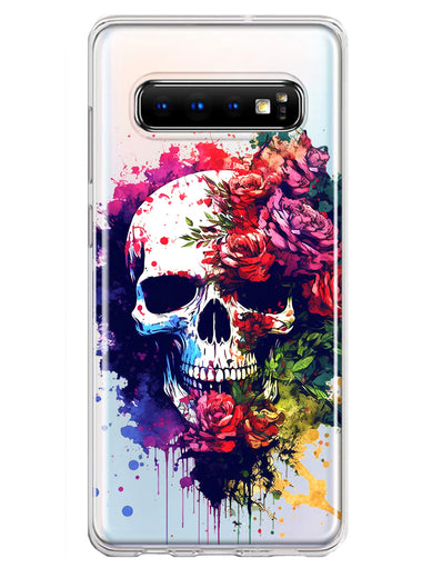 Samsung Galaxy S10 Plus Fantasy Skull Red Purple Roses Hybrid Protective Phone Case Cover