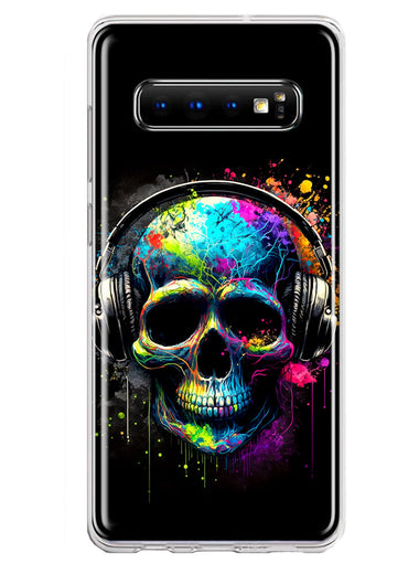 Samsung Galaxy S10 Plus Fantasy Skull Headphone Colorful Pop Art Hybrid Protective Phone Case Cover