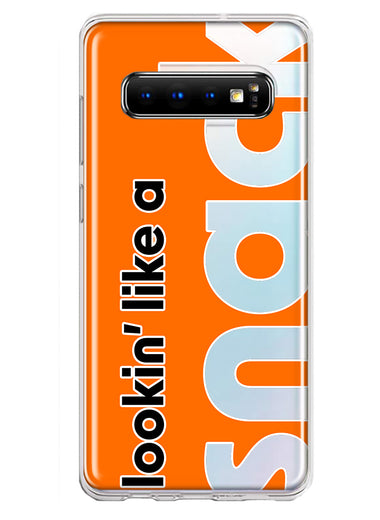 Samsung Galaxy S10 Orange Clear Funny Text Quote Snack Hybrid Protective Phone Case Cover