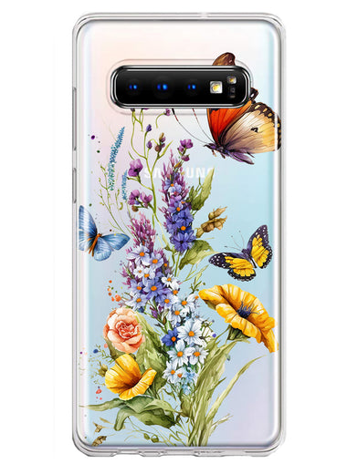 Samsung Galaxy S10 Yellow Purple Spring Flowers Butterflies Floral Hybrid Protective Phone Case Cover