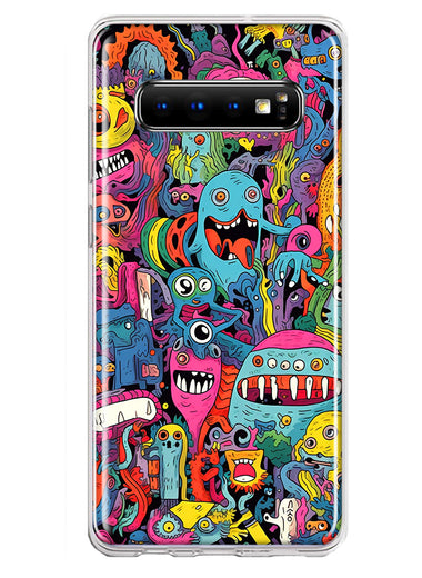 Samsung Galaxy S10 Psychedelic Trippy Happy Aliens Characters Hybrid Protective Phone Case Cover