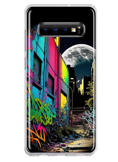 Samsung Galaxy S10 Urban City Full Moon Graffiti Painting Art Hybrid Protective Phone Case Cover
