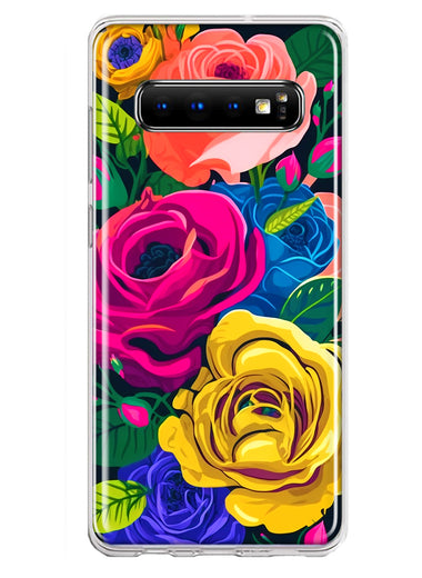 Samsung Galaxy S10 Plus Vintage Pastel Abstract Colorful Pink Yellow Blue Roses Double Layer Phone Case Cover