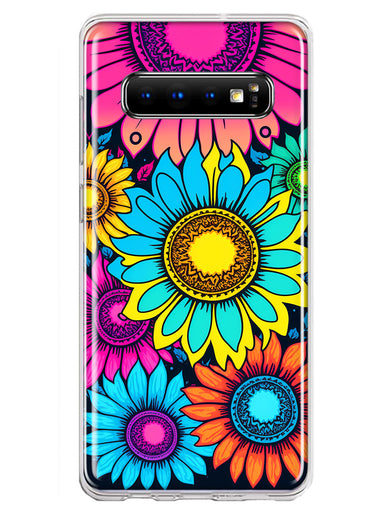 Samsung Galaxy S10 Vintage Colorful Abstract Sunflowers Floral Double Layer Phone Case Cover