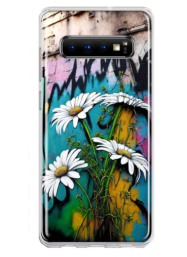 Samsung Galaxy S10 White Daisies Graffiti Wall Art Painting Hybrid Protective Phone Case Cover