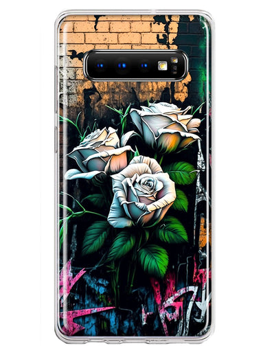 Samsung Galaxy S10 White Roses Graffiti Wall Art Painting Hybrid Protective Phone Case Cover