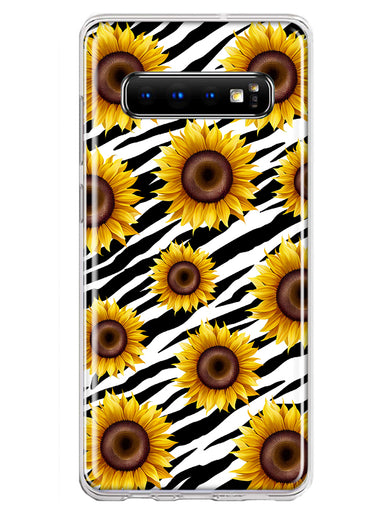 Samsung Galaxy S10 White Zebra Sunflowers Polkadots Double Layer Phone Case Cover