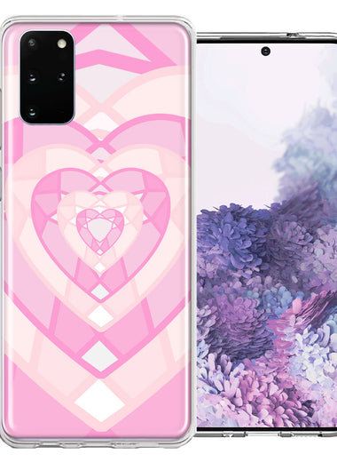 Samsung Galaxy S20 Plus Pink Gem Hearts Design Double Layer Phone Case Cover