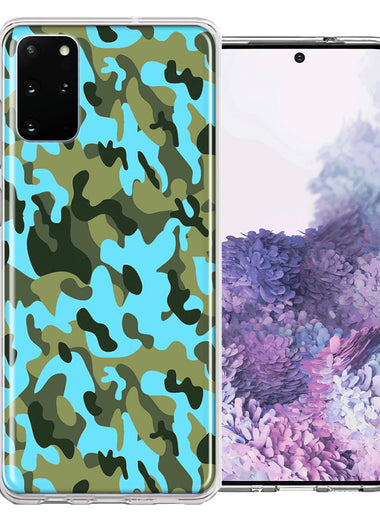 Samsung Galaxy S20 Plus Blue Green Camo Design Double Layer Phone Case Cover