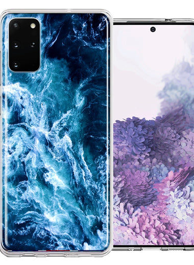 Samsung Galaxy S20 Plus Deep Blue Ocean Waves Design Double Layer Phone Case Cover