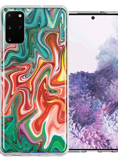 Samsung Galaxy S20 Plus Green Pink Abstract Design Double Layer Phone Case Cover