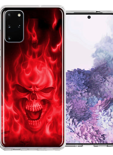 Samsung Galaxy S20 Plus Red Flaming Skull Design Double Layer Phone Case Cover