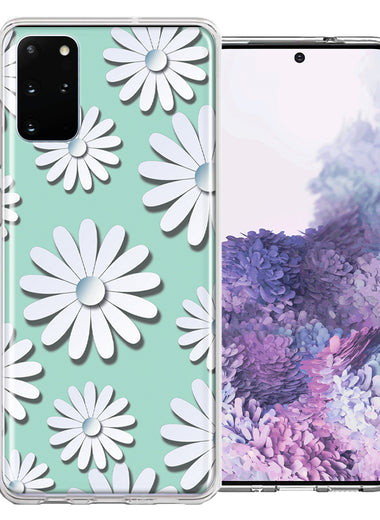 Samsung Galaxy S20 Plus White Teal Daisies Design Double Layer Phone Case Cover