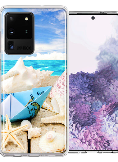 Samsung Galaxy S20 Ultra Beach Paper Boat Design Double Layer Phone Case Cover