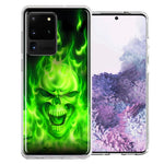 Samsung Galaxy S20 Ultra Green Flaming Skull Design Double Layer Phone Case Cover