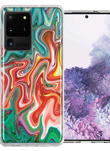 Samsung Galaxy S20 Ultra Green Pink Abstract Design Double Layer Phone Case Cover